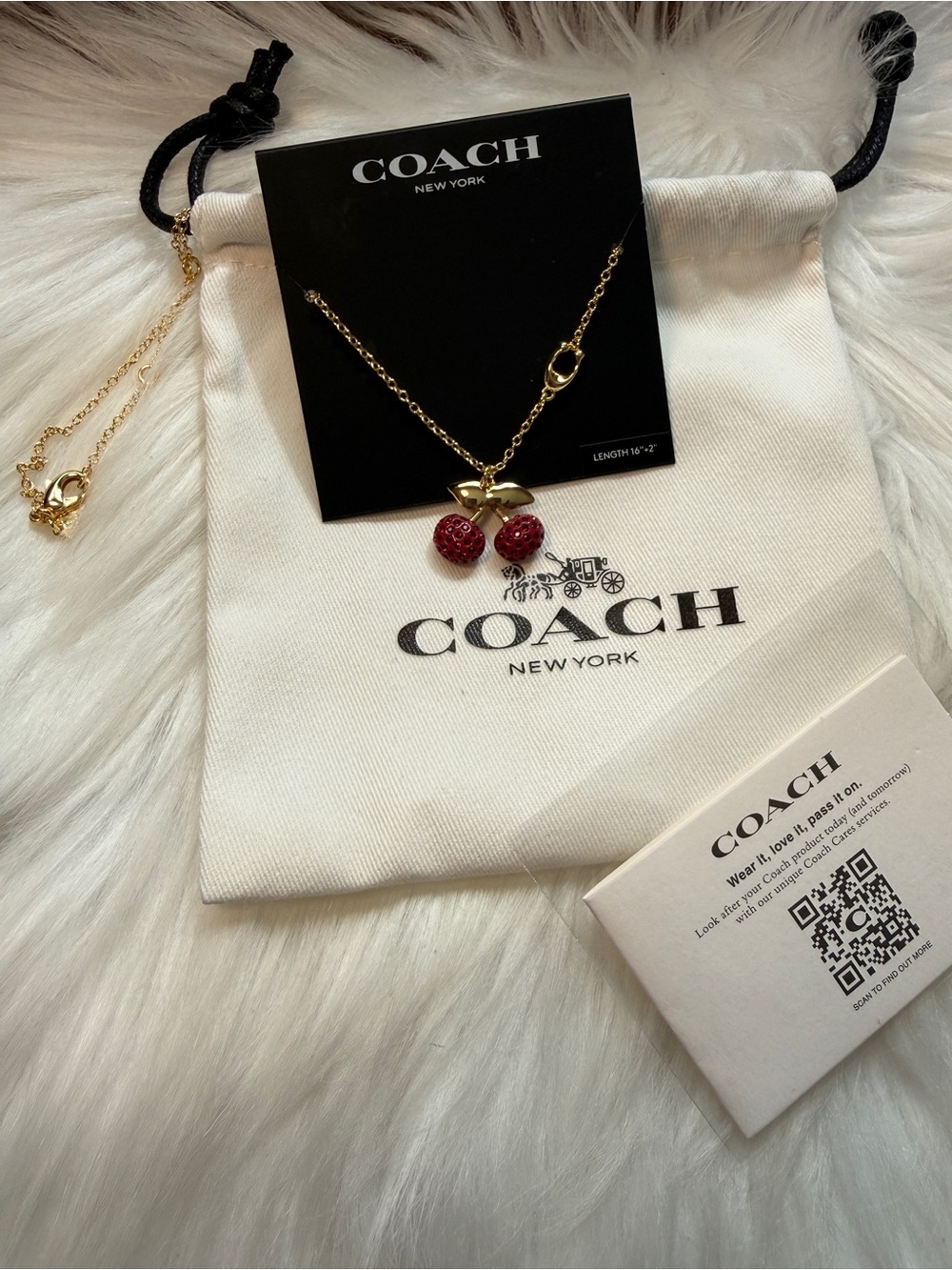 NWT COACH Pavé Cherry Pendant gold Necklace